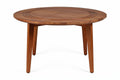 Titel in het Nederlands: **Ronde Houten Tafel met Elegante Poten**