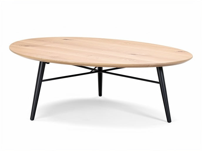 **Technische titel in het Nederlands: moderne ovale houten salontafel met metalen poten**