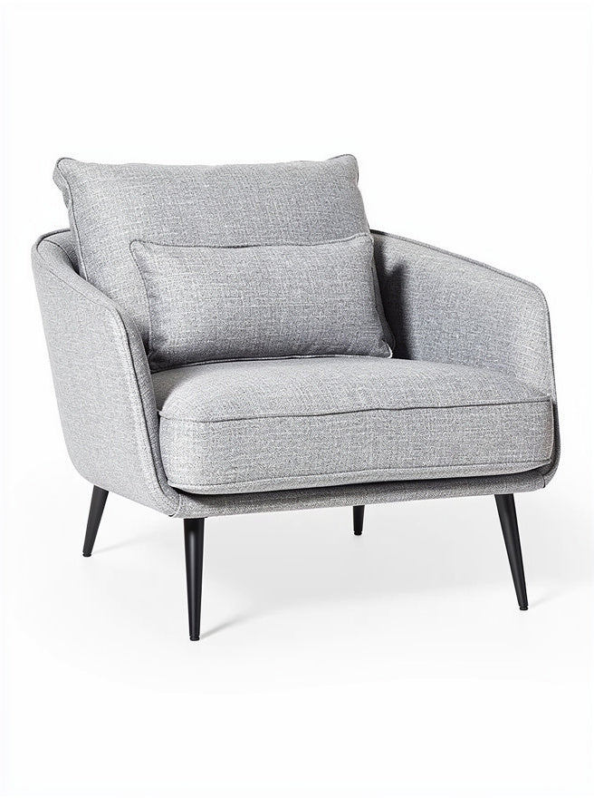 **Titel in het Nederlands: Moderne grijze fauteuil met zwarte poten**