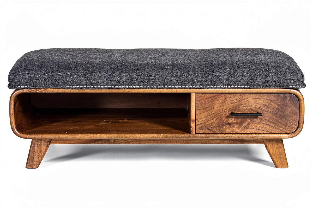 **Moderne hocker met opbergruimte en stoffen zitting**