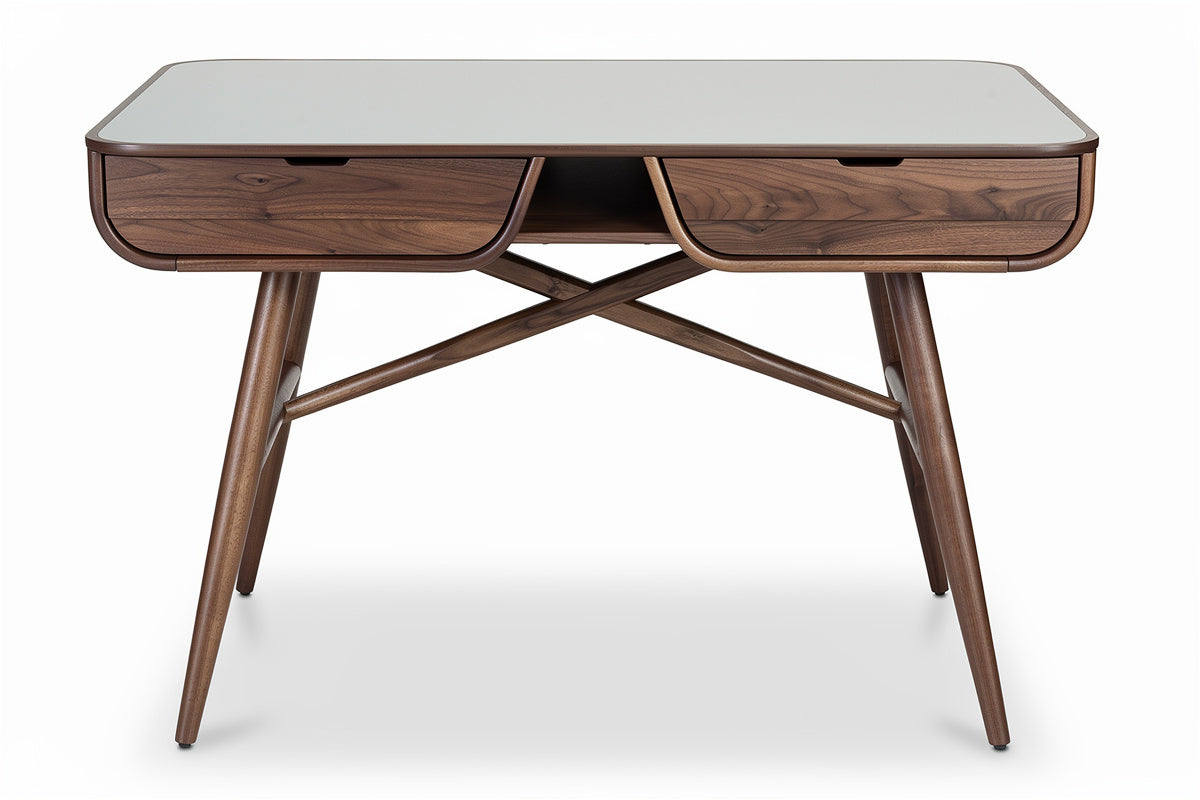 **Moderne bureautafel met dubbele lades en gebogen poten**