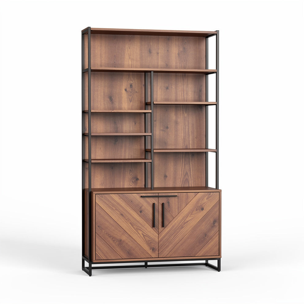 **Moderne Boekenkast met Houten Planken en Staalframe**