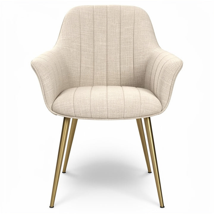 **Nederlandse Titel: Elegante Stoffen Fauteuil met Gouden Poten**